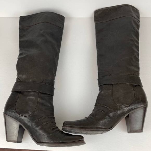 Stuart Weitzman Brown Leather Calf Heel Boots Buckle Size 6 M - Picture 6 of 13